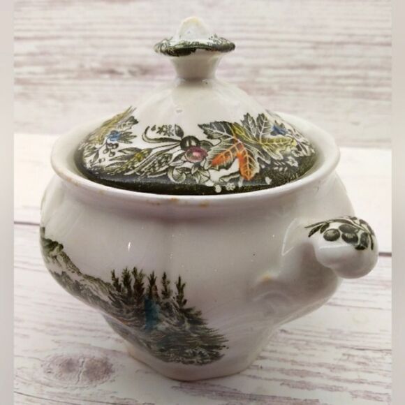 Ridgeway Staffordshire Bartlett Scene's Farm Lake Frontier 1842 Sugar Bowl - Picture 5 of 15